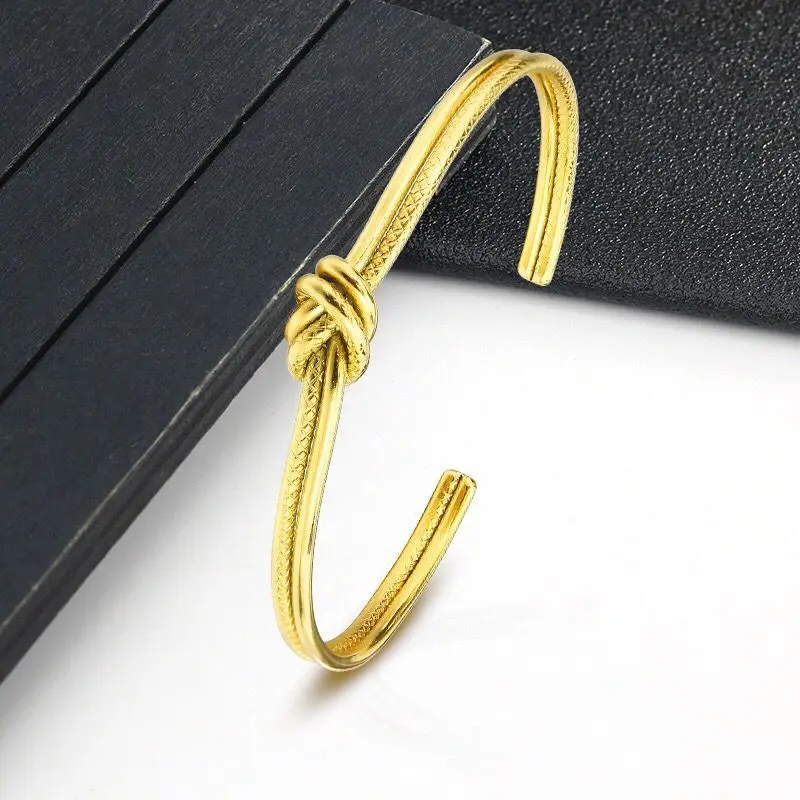 Wholesale Jewelry-- titanium steel 2 line Knot Bangle for Women Europe Fashon 2 Gold Color 2