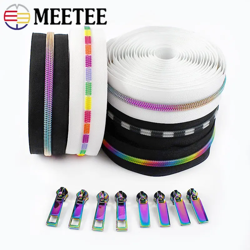 10Meters 5 Nylon Zipper Tapes with 10Pcs Zippers Sliders Clothes Zip