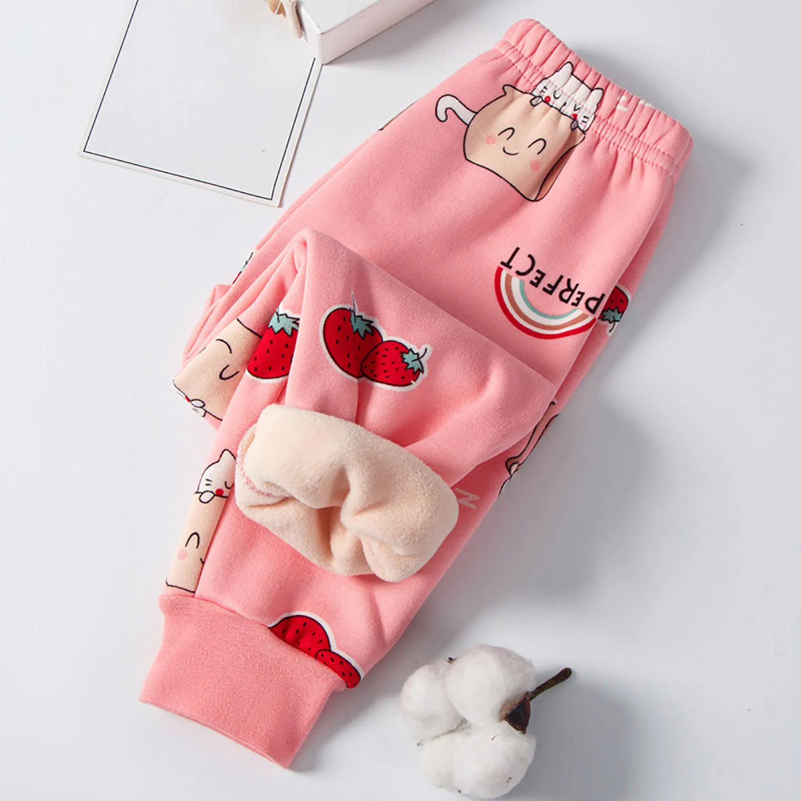 Children Autumn Winter Fleece Thickened Autumn Pants Baby Windproof Pantyhose Warm Boys Girls Cute Cartoon Single Pajama Pants