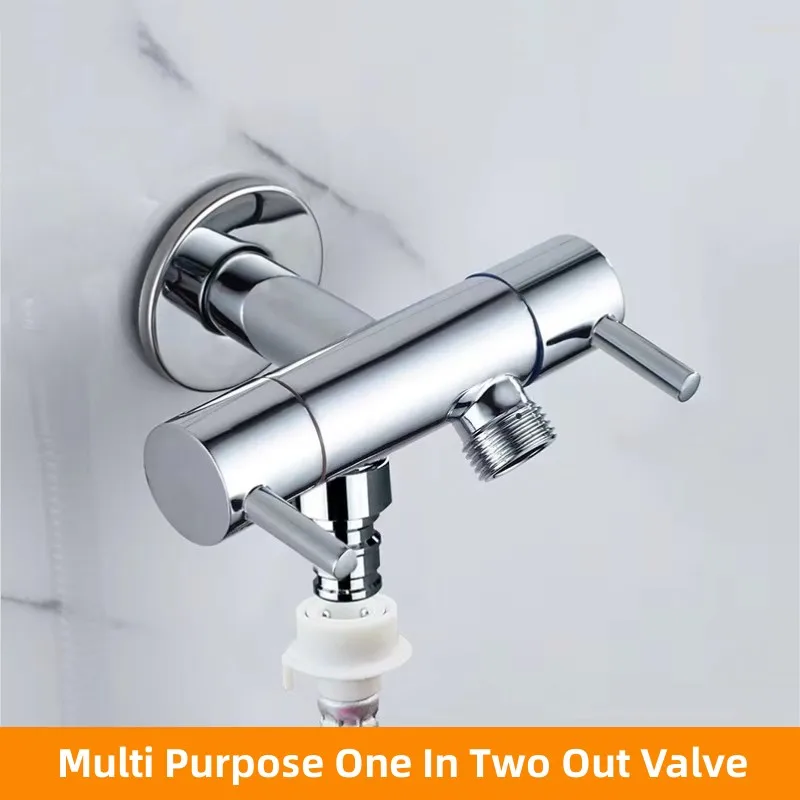 

Corner Valve All Copper Bathroom Accessories Dual Function Switch Toilet Junction Valve Tap Bidet Sprayer Angle Valve Kit Silver