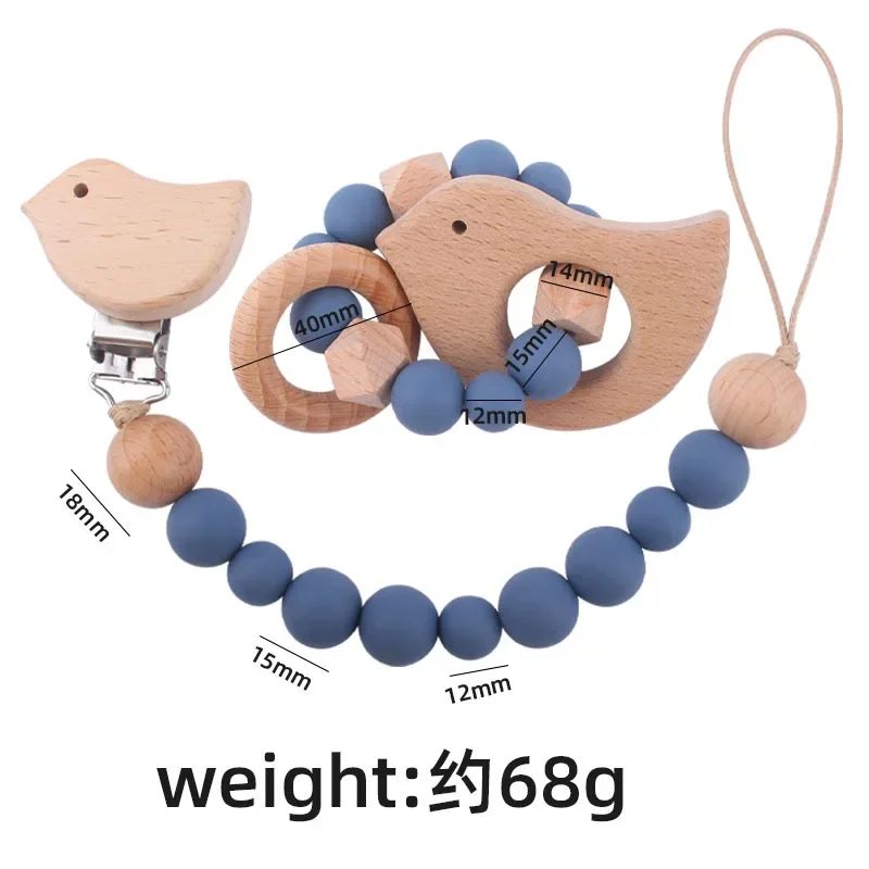 Baby Pacifier Clip Wooden Teethers Bracelet Set Silicone Beads Infants Teething Toy Anti-lost Chain Cartoon Star Cloud Cat pacifier clip