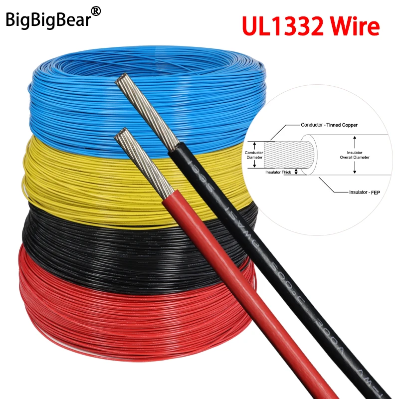 1~100mUL1332PTFEWireFEPPlasticInsulatedAWG30/28/26/24/22/20/18/16/14/12/10HighTemperatureElectronCableFor3DPrinter