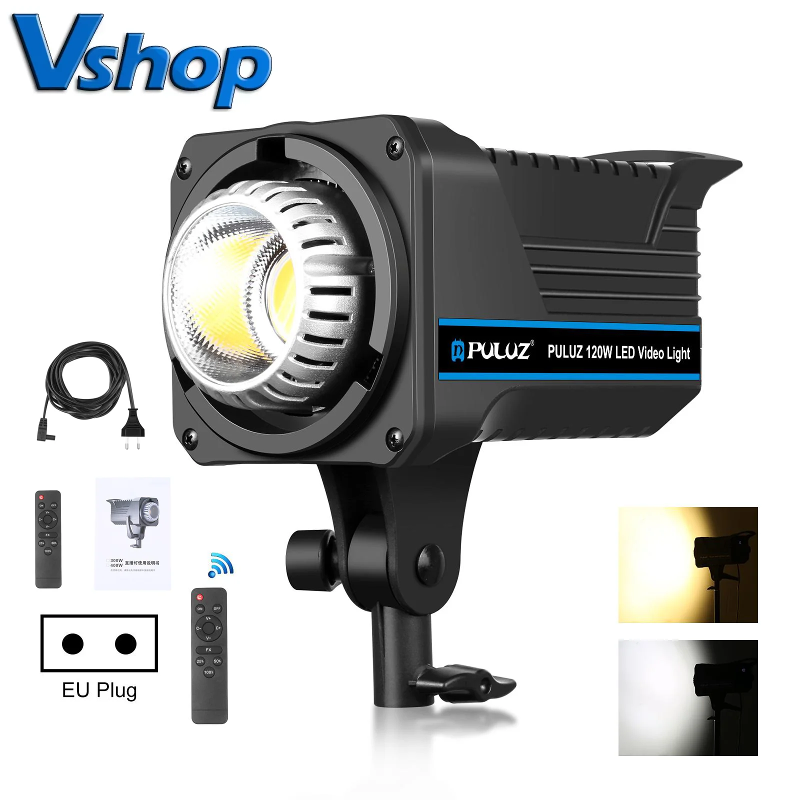 PULUZ 220V 120W Studio Video Light Dual Color Temperature Built-in Dissipate Heat System with Remote Control