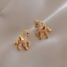 

New Design Unicorn Earrings All Water Zircon Earrings for Women Wedding Fashion Jewelry Gifts