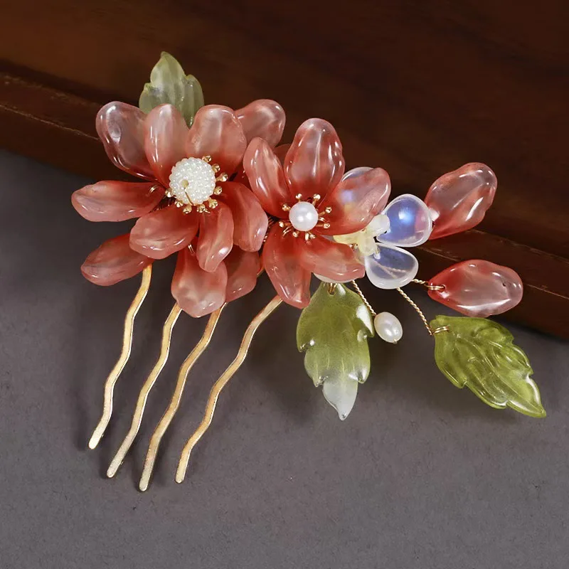 Vintage Blume Haarnadel Elegante Chinesische Stil Glas Blume Haar Kamm Für Frauen Mädchen Exquisite Fee Metall Haar Zubehör 1pc – Detail 19