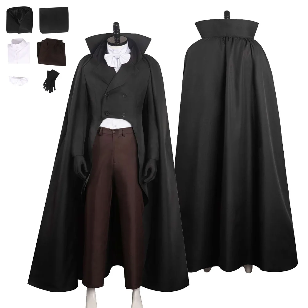 

The Hat Box Cos Ghost Cosplay Male Costume Shirt Vest Pants Black Cloak Full Set Outfits Halloween Carnival Party Disguise Suit
