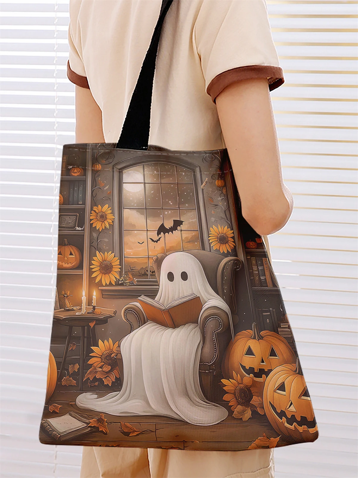 Halloween printed casual handbag, reusable fashionable backpack, multifunctional handbag, canvas shopping bag
