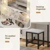 Makeup Vanity Desk with Mirror and Lights & Stool, Glass Top Vanity Table Set with Charging Station, 4 Stoarge Drawers & Double 6