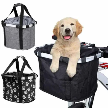 Bicycle Front Basket Bike Small Pet Dog Carry Pouch 2in1 Detachable MTB Cycling Handlebar Tube Hanging Fold Baggage Bag 5KG Load 1