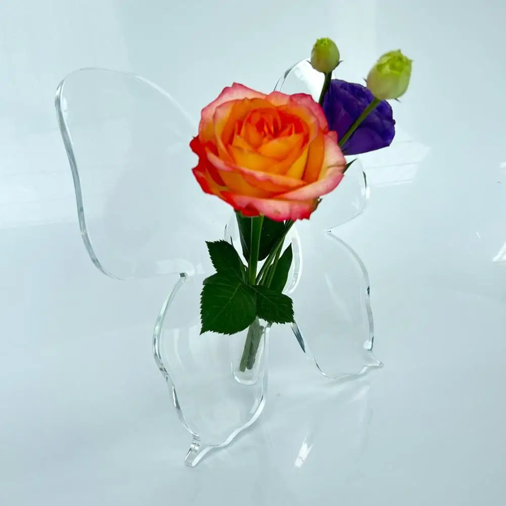 22cm Butterfly Shape Vase Transparent Acrylic Flower Pot Desktop Flower Cuttings Holder For Home End Table Dinning Table Office 5