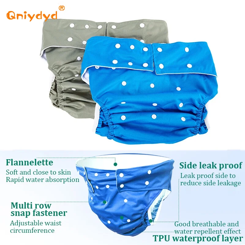 Adult Diaper Incontinence Pants Waterproof Washable Reusable Adult Cloth Diaper Adjustable Pocket For Bed Incontinence