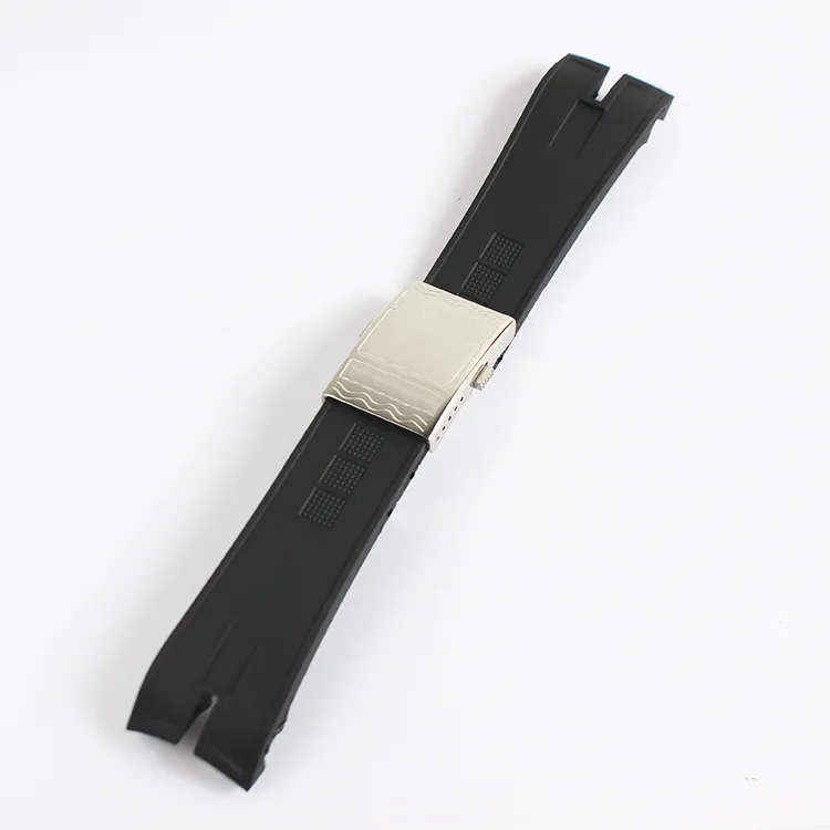 26.5mm Watch Accessories Black Nature Rubber Silicone Watchband Band For Roger Dubuis Strap For Easy Diver Belt Folding Buckle