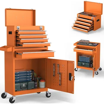 Drawers Tool Chest, Rolling Tool Box with Wheels and Drawers, Detachable Storage Toolbox with Lock, Heavy-Duty Metal To 1