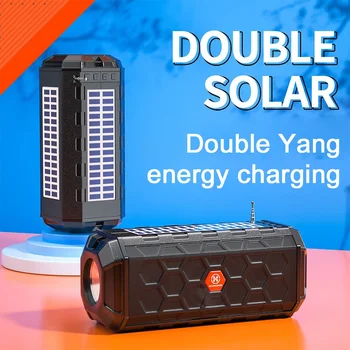 Bluetooth 5.0 Solar Speaker With Solar Plate Wireless Stereo Speaker with Flashlight Powerful TWS Subwoofer Music Speaker AUX FM 1