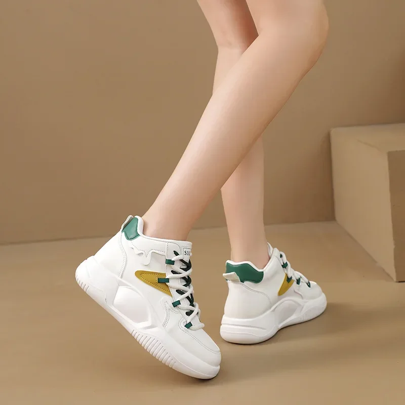 Hot Sales High Top Sneakers for Women Platform Lace Up Leather Walking Sport Shoes Running Tennis Non Slip Ankle Booties Fashion