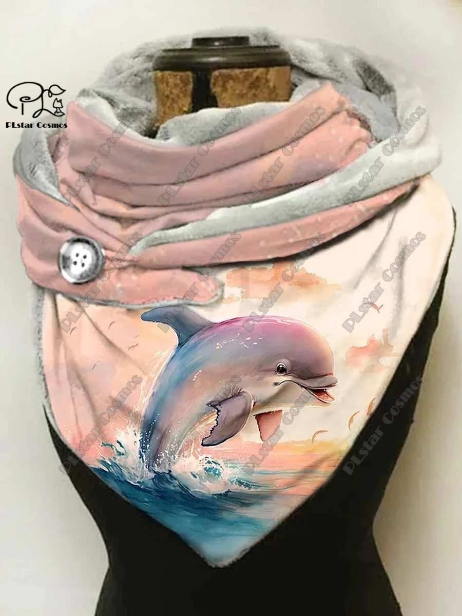 PLstar Cosmos 3D printed animal series cute turtle dolphin pattern printed warm shawl scarf spring winter small triangle scarf