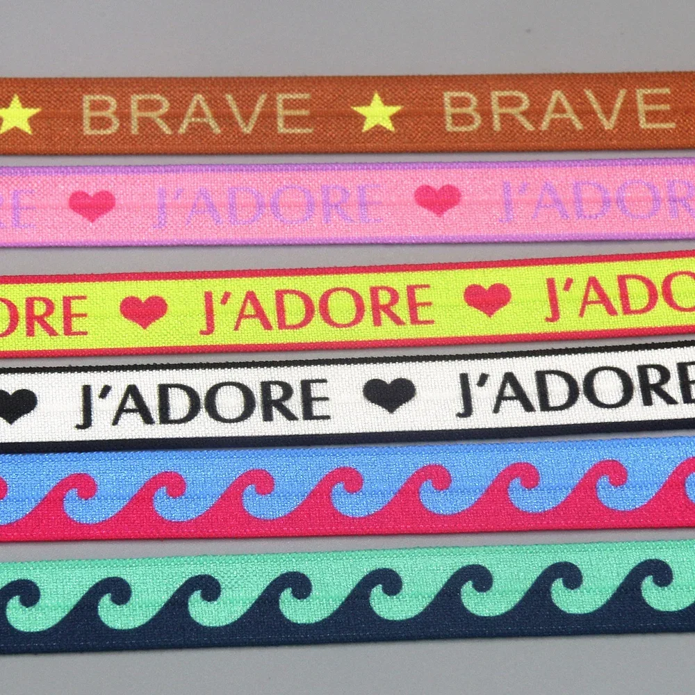 DHK 5/8'' 5yards J'adore Brave Wave Printed Fold Elastic FOE Stretch Ribbon Accessories Decorations Craft DIY Sewing C2593 ribbon decoration,ribbon supplies,sewing ribbon