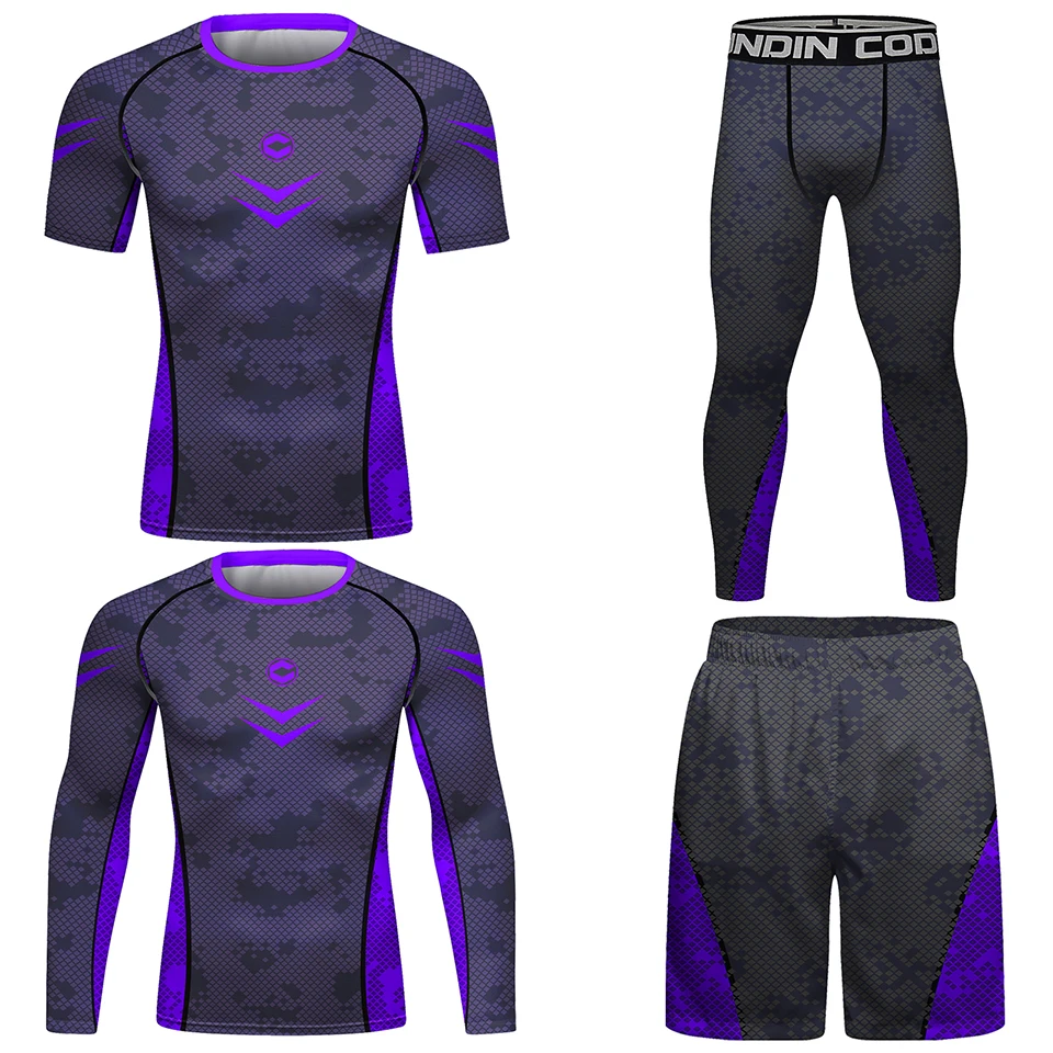Fighting MMA Compression T-shirt+Shorts Men's Rash guard Sport Pants Bjj Gi Rashguard Running Sportsuits Set Boxing Sportswear
