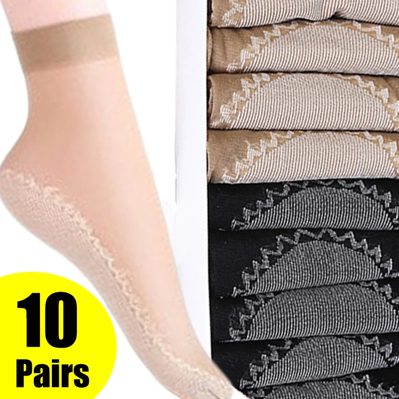 

10Pairs High Quality Women Socks Velvet Silk Spring Summer Socks Breathable Soft Cotton Bottom Wicking Slip-resistant Short Sock