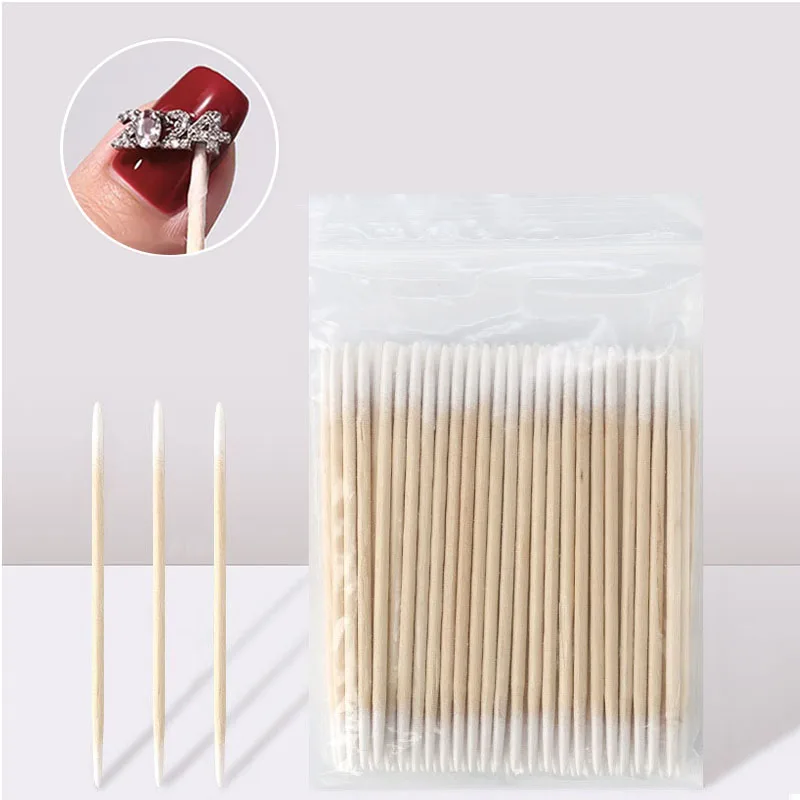 100/200Pcs Nails Wood Swab Clean Sticks Bud Manicure Detail Corrector Tip Wooden Cotton Head Nail Polish Remover Art Tool QJB01