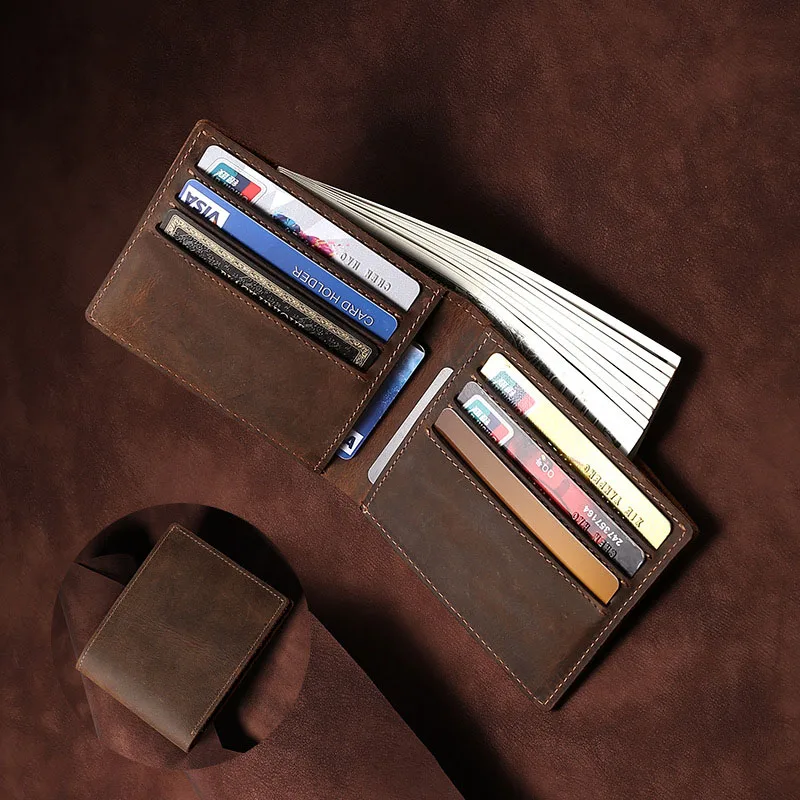 Vintage Dolars Money Men's Wallet Clip Banknote Holders Leather Thin Crazy Horse Cowhide Clips Luxury Man's Wallets Card Holder