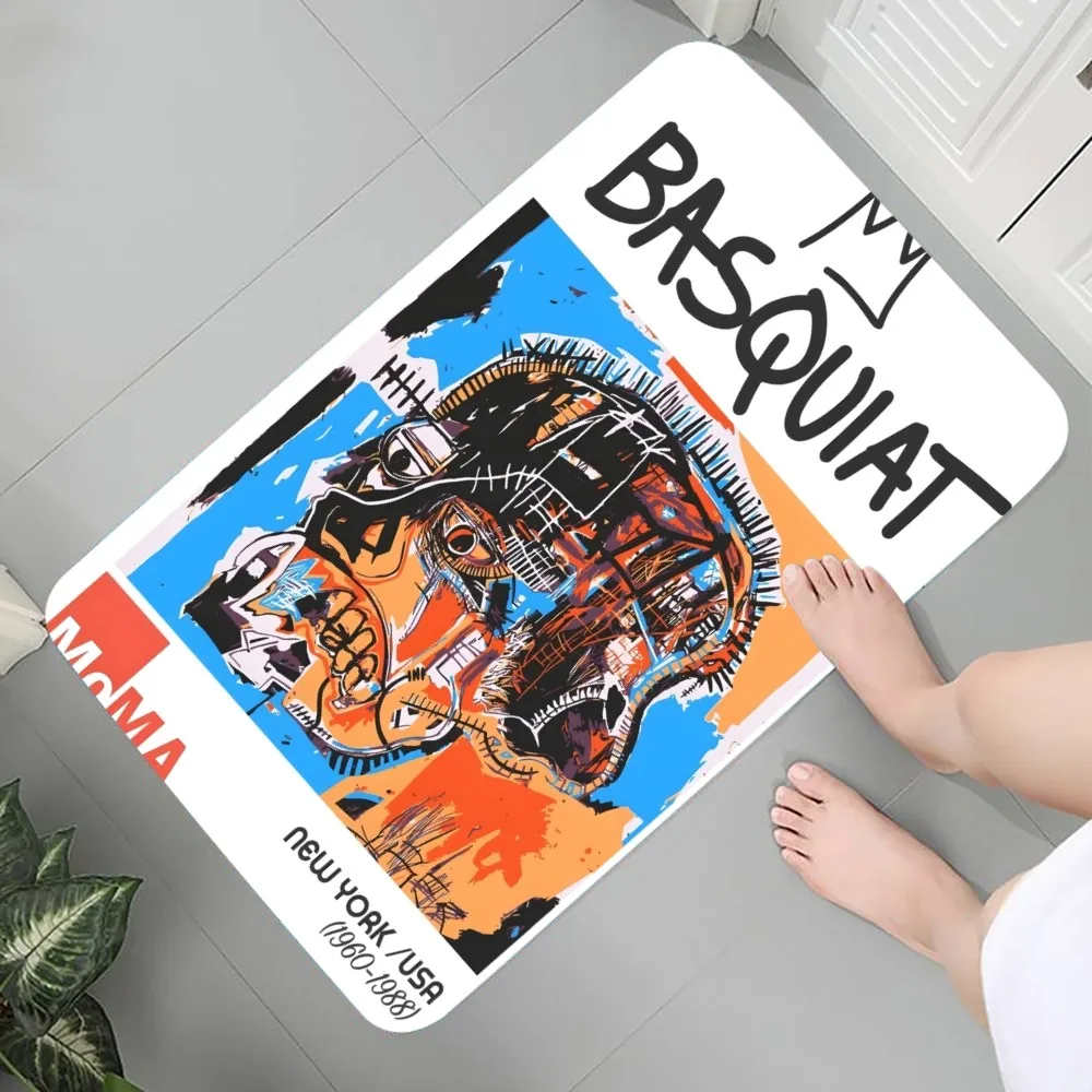 thumbnail image 1 of Felpudo de franela con estampado gráfico abstracto de B-Basquiats-Art para baño, cocina, entrada, decoración del hogar, 1 of 4