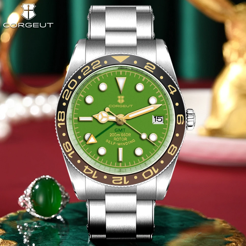 

CORGEUT Watches For Men NH34 GMT Business High Fashion Men's Watches Mechanical Automatic Sapphire Glass Date 200M Waterproof