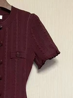 Popular Elegant New Solid Color Round Neck Dress Short Sleeved Long Knitted Dress for Women - Image 4