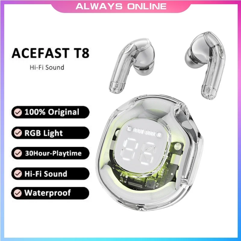 

Acefast T8 Tws Wireless Earphone Bluetooth 5.3 Headphones Hifi Sound Sport Gaming Headsets Noise Reduction Earbuds Bass Original