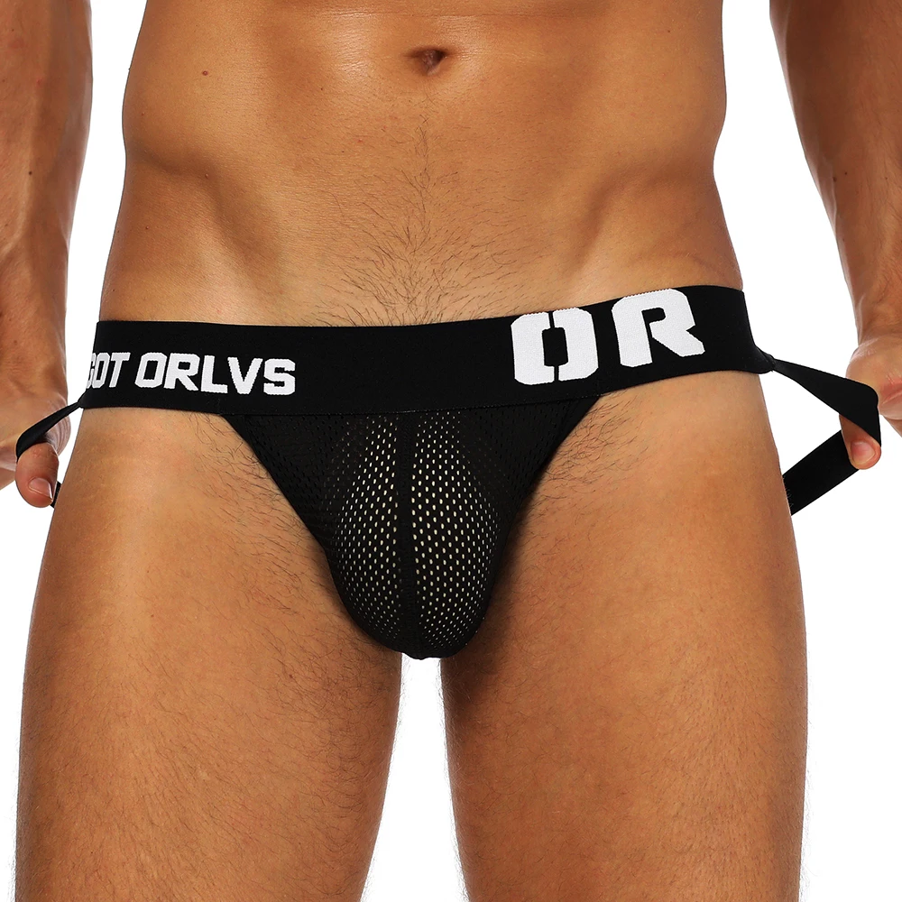 Sexy Gay Underwear Men Jockstrap Mesh G-Strings Thongs Homme Tanga Cockring Cuecas Masculinas Penis Pouch Breathable Briefs