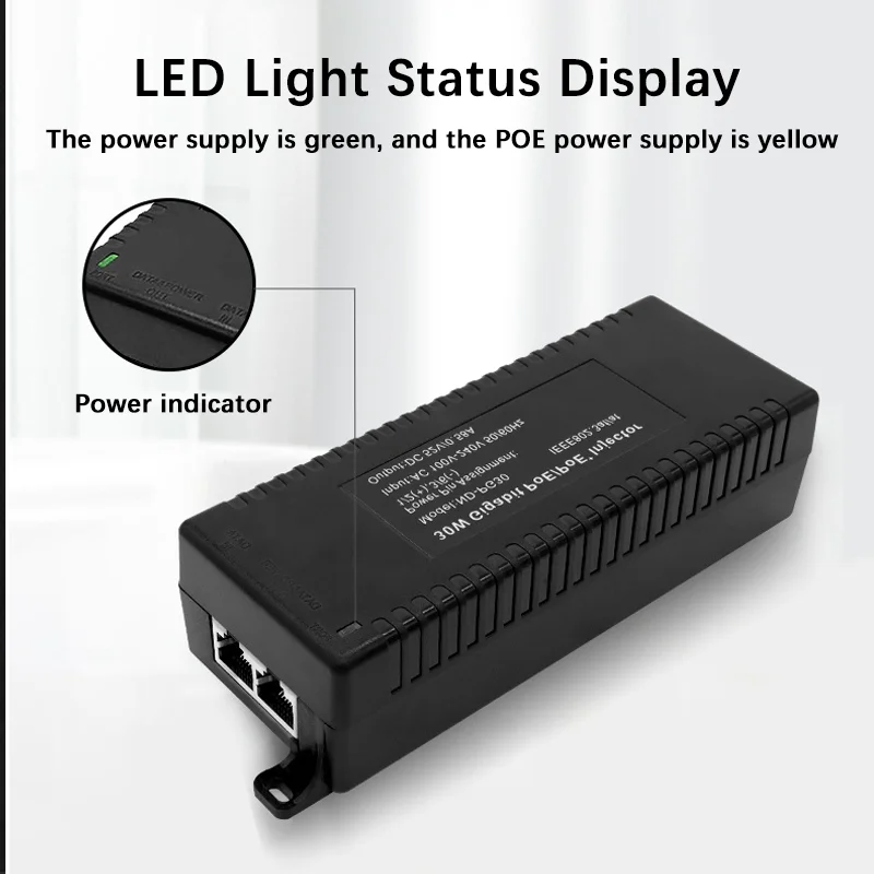 기가비트 POE 이더넷 인젝터, AC 110V-240V, 10 100 1000Mbps, 표준 30W, 52V, 0.58A