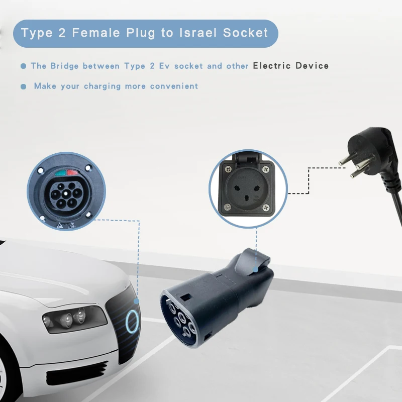 Charger Adapter 16A V2L Type 2 EV Discharge for MG BYD Kia XPeng Car Charging Connector