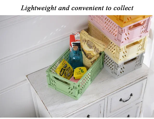 LMC Folding Storage Crate Plastic Baskets for Shelf Storage Organizing  Desktop Gift Basket Foldable Storage Basket Hollow Shelf - AliExpress