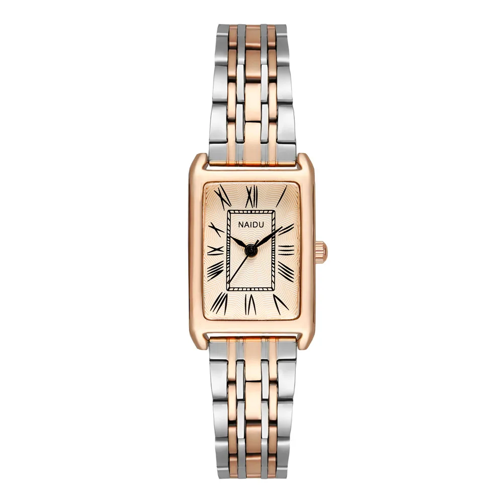 fashion elegant rectangle dial steel band women quartz watch 6