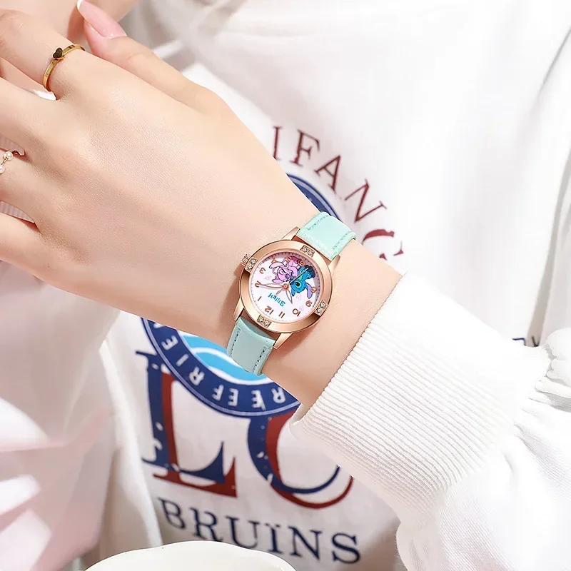 Disney Children's Watches Kids Boys Girls Cute Cartoon Stitch Imitation Diamond Wristwatch Belt Student Quartz Watch Gift 4
