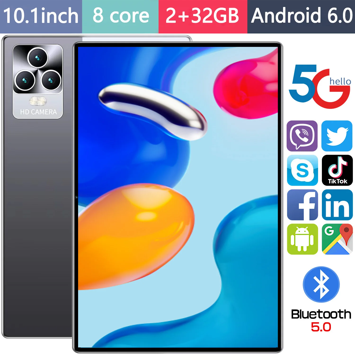 2024 Versione Globale 10.1 Pollici Nuovo Tablet Android 2Gb 32Gb Rete Android 6.0 Tablet Mtk6592 Wifi 3500 Mah 8 Core