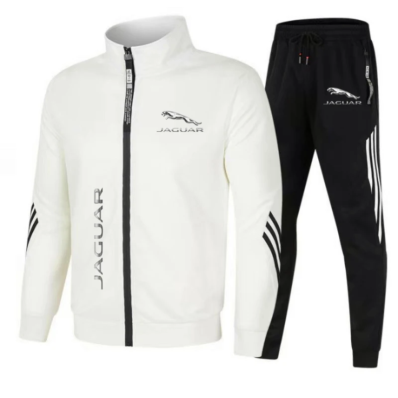New Men's Football Sportswear Jaguar Printed Cardigan Sweatshirt+Long Pants Casual Fit Running Fitness Men's Sportswear