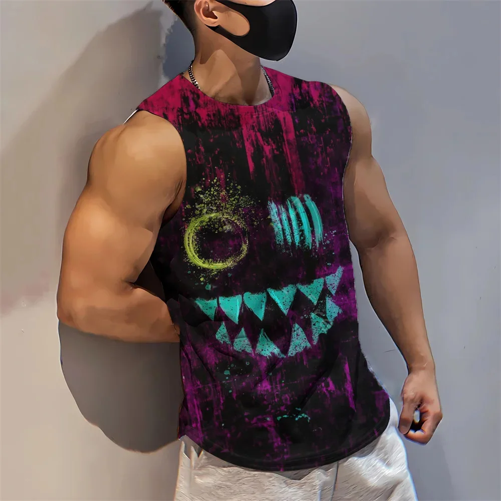 

Men Tank Tops 3D Cartoon Demon Print O-Neck Sleeveless Streetwear Summer Vests 2024 Vacation Fitness Casual Men Tops Clothing