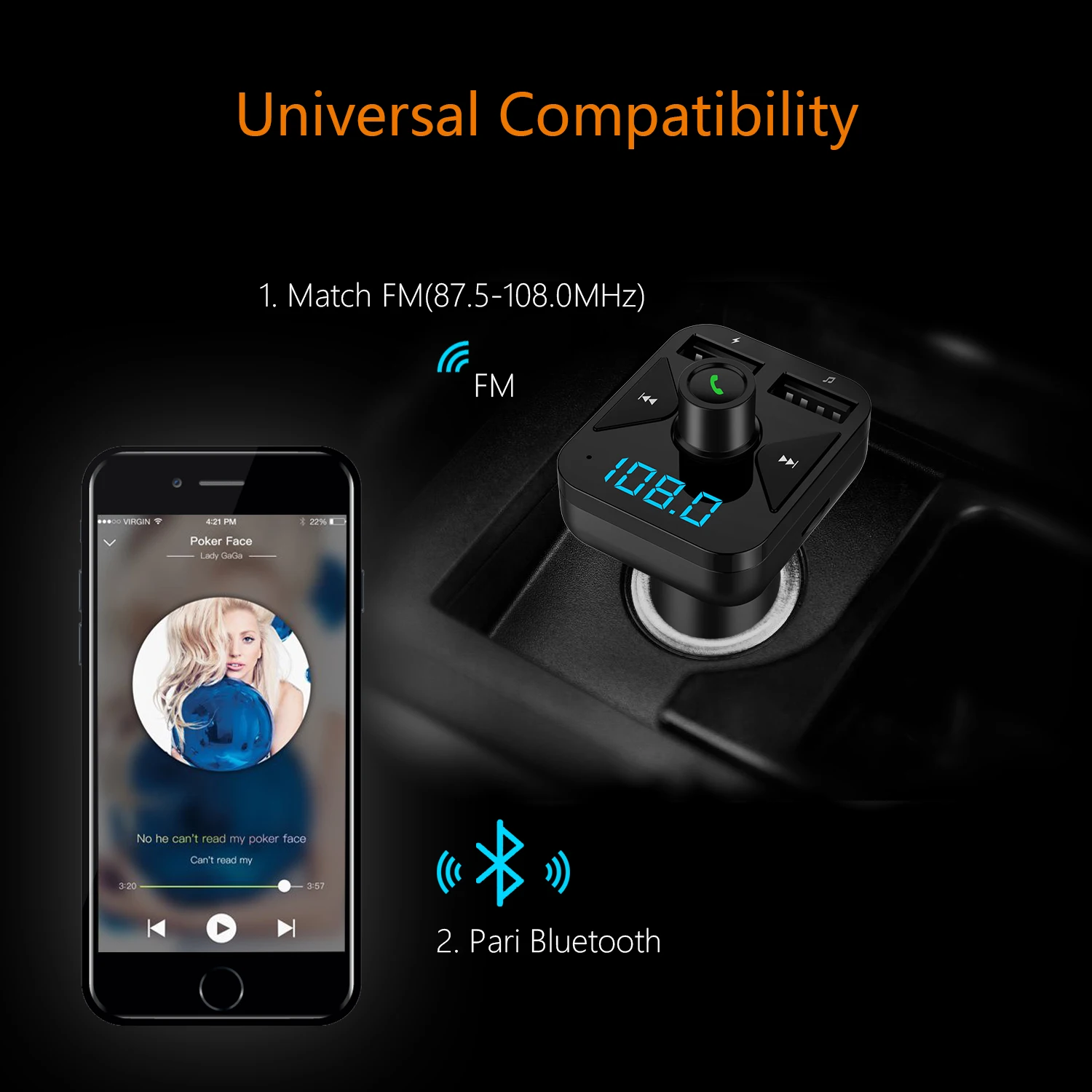 CAR Charge FM Transmitter Handsfree Car Bluetooth 5.0 MP3 Player Stereo FM Modul