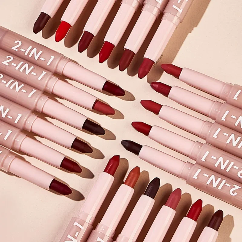 Silk Smooth Multicolor Double Head Lipliner Non Fading Matt European and American Lipstick Cosmetic Charming Red Brown Lip Gloss 4