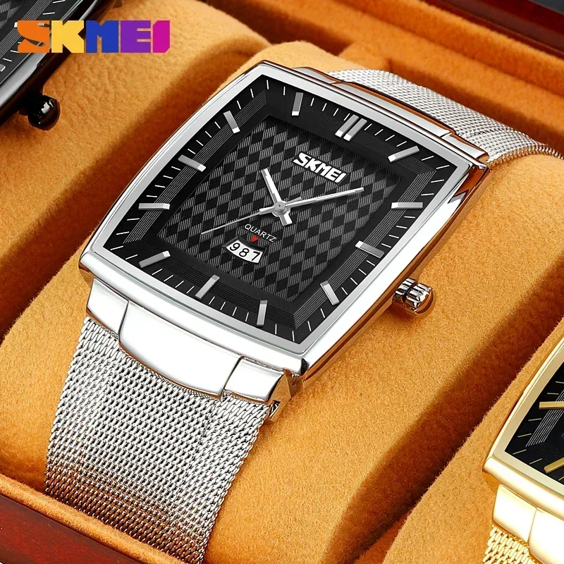 SKMEI 9311 Luxury Square Quartz Watch Men Business Waterproof Stainless Steel Date Calendar Wristwatches Mens Clock reloj hombre
