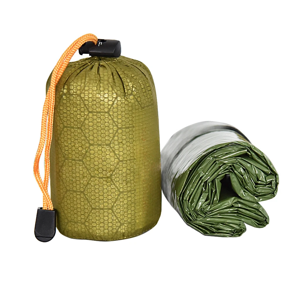 Green Sleeping Bag Storage Bags PE Aluminum Film Palm-sized Outdoor Waterproof Camping Sleeping Survival Tools Sack 200x90CM storage bag