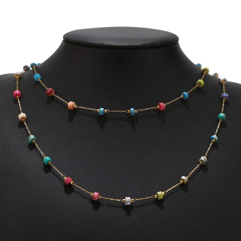 2Meters Gold Plated Stainless Steel Mixed Round Flat Stones Charm 4mm Beaded Rosary Chains For DIY Jewelry Making Findings
