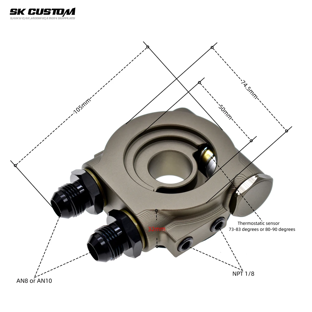 Aluminum Radiator Aluminum Radiator Kit Oil Cooler Kit Aluminum Flare Adapter Oil Radiator Adapter Car Universal Filter Modification Oil Cooling Kit Sandwich Plate Thermostat Adaptor 80&deg; AN10 AN8
