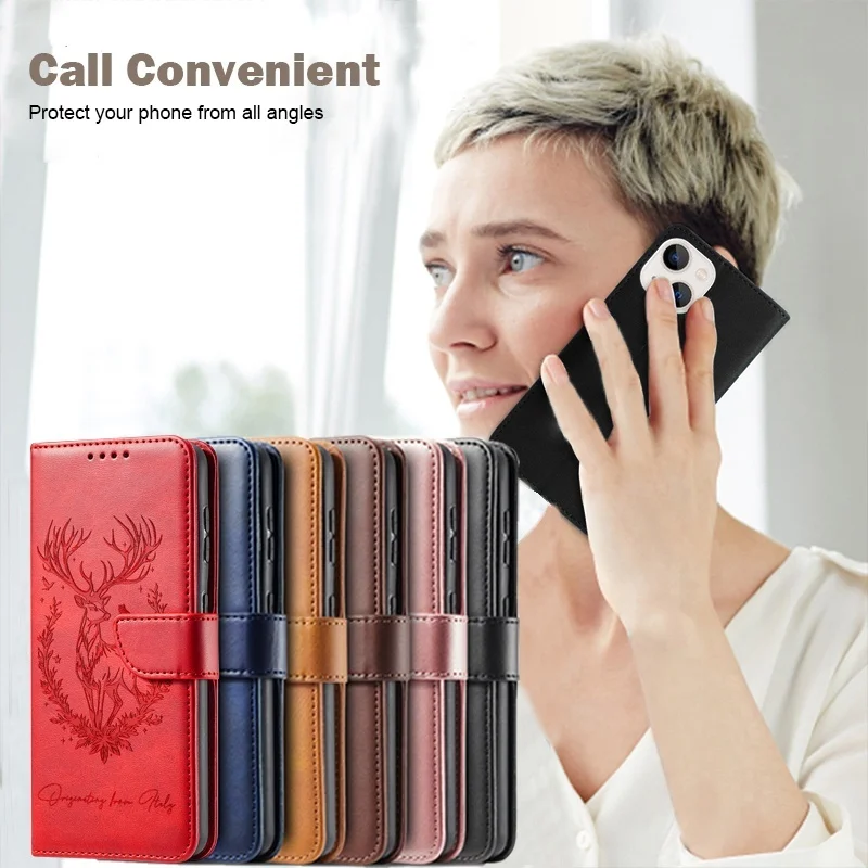 3D Lucky Deer Leather Wallet Phone Case Cover