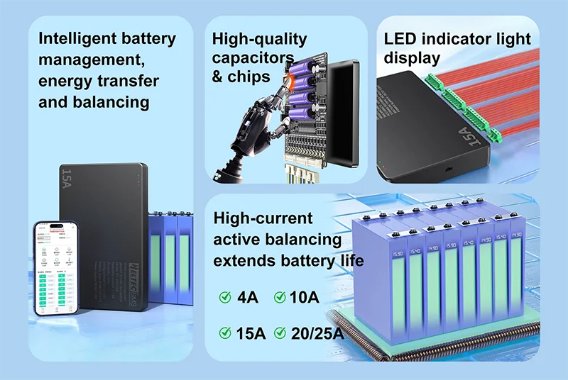 4A/10A/15A/20A Smart Active Balancer 2-24S Lifepo4 / Li-ion/ LTO Battery Equaliz