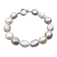 11mm Semi Baroque Irregular Bracelet Bangle White Grey Mixed Color Natural Freshwater Pearls Summer And Simple 1