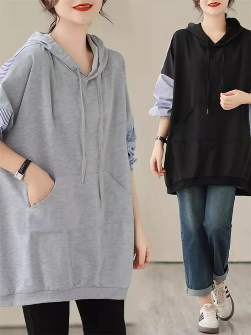 

Женская Повседневная Толстовка в стиле оверсайз, свободная универсальная толстовка средней длины, модель K425