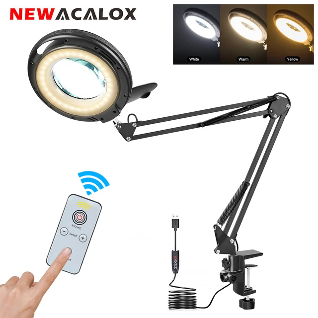 Lámpara de aumento con Control remoto y abrazadera, luces LED SMD de 72  piezas, lente de cristal Real 5X, luz de mesa con brazo ajustable, manos  libres - AliExpress