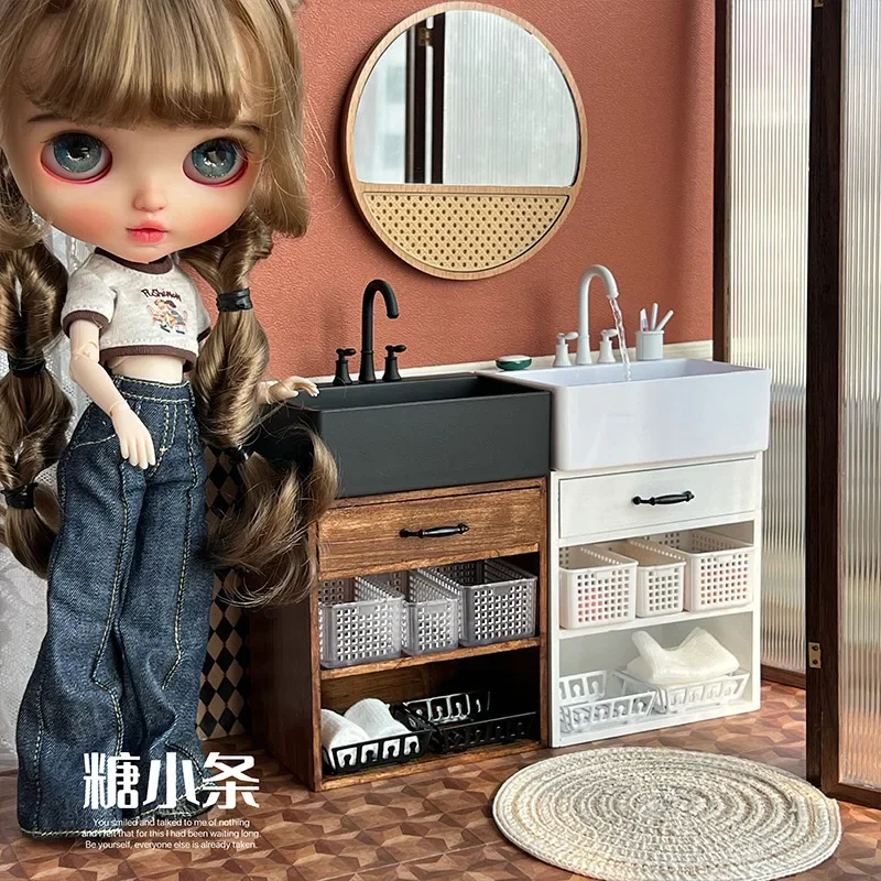 New Diy Miniature DollHouse Mini Bathroom Sink Model Furniture Bath Scene Doll Decorated Miniature Props Doll House Toiletries nordic bathroom racks metal toiletries storage racks bathroom shelves kitchen cabinets bathroom storage racks